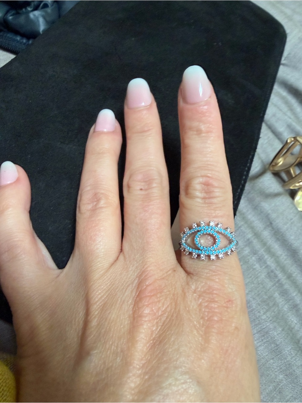 Evil Eye Crystal Ring in Blue and Silver Size 9 NWT